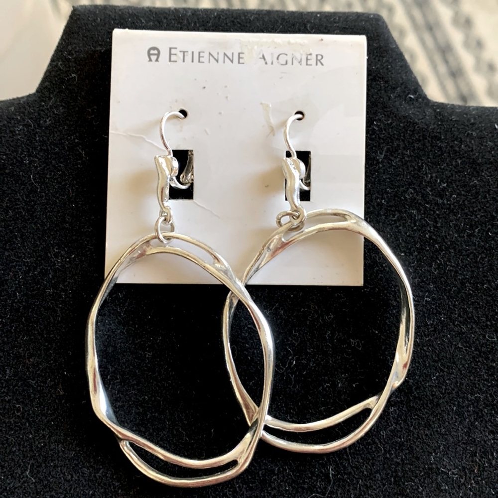 Silver Drop Hoop Earrings